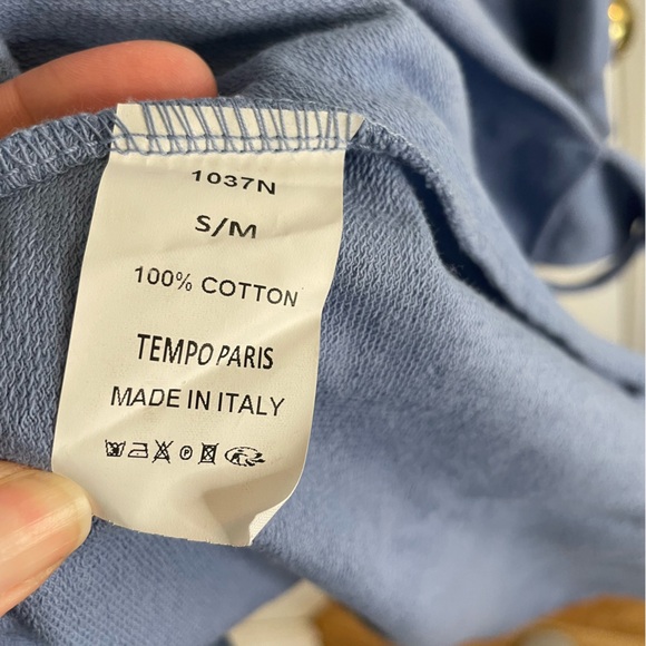 Tempo Paris Light Blue Knit sweater asymmetric fringe hooded ties Size S/M - Picture 8 of 8